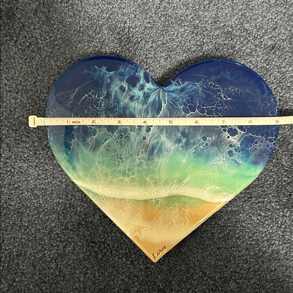 Heart-Shaped Epoxy and Wood Beach themed Art Piece, Mermaid & Captain - Picture 3 of 6